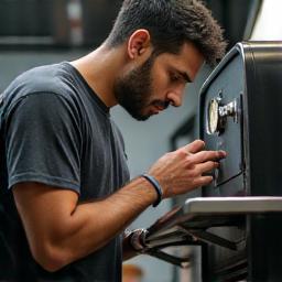 Jason Patel checking temperature gauges on smoker